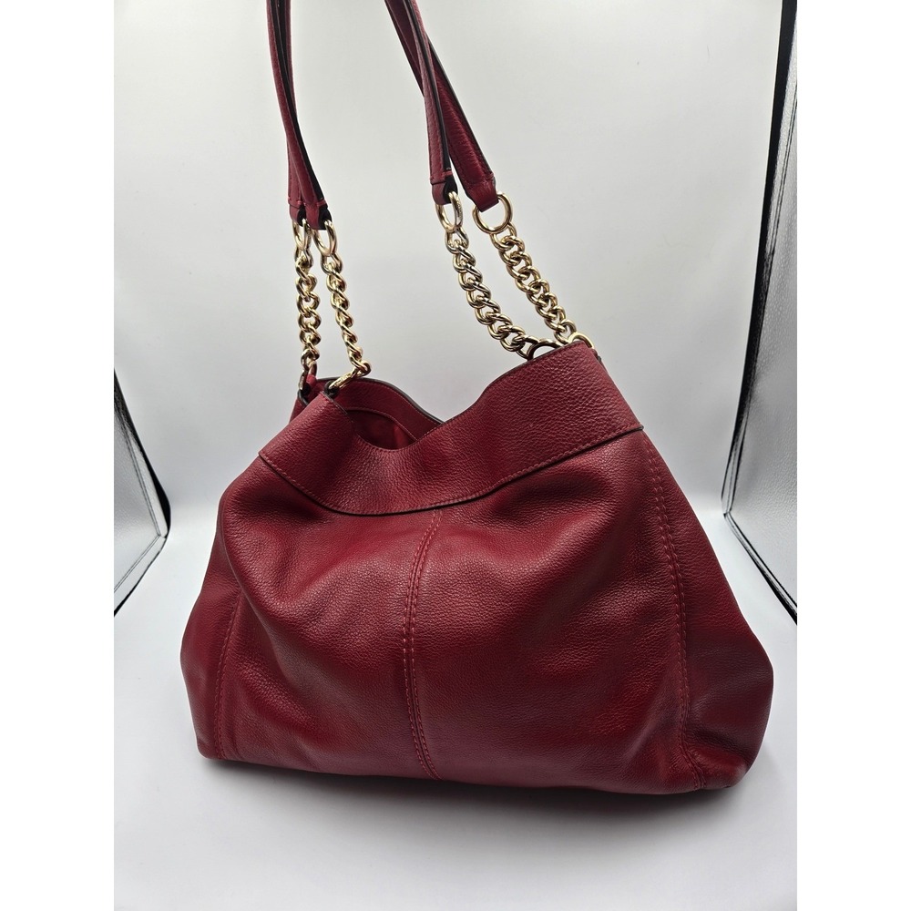 Coach Lexy Leather Shoulder Bag with Chain Straps Red Satchel Purse - Picture 6 of 10